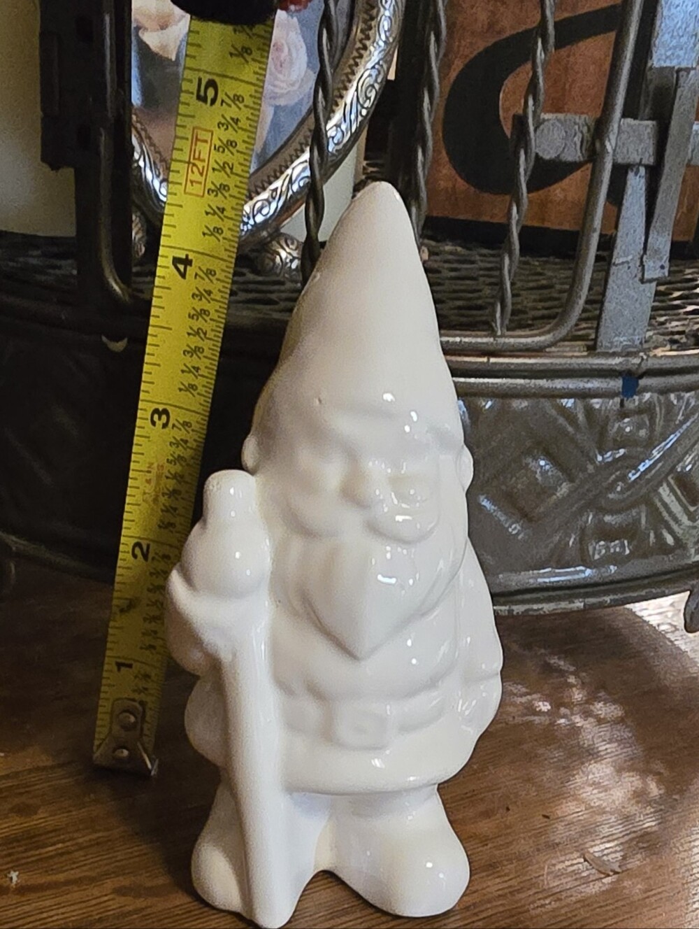 White Ceramic Gnome Figurine - Decorative Home Holiday Accent